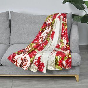 NWT Homesmart Red and White Blooming Flower Flannel Blanket Size | 60x80